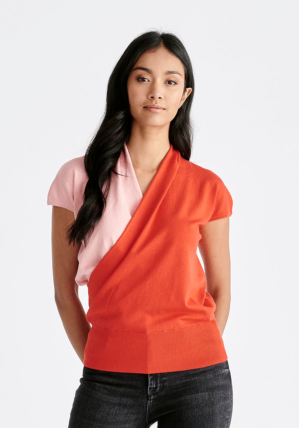 Cap Sleeve Wrap Top in Pink and Red